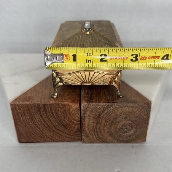 Estate Brass Jewelry Velvet Lined Casket with Gem Accents - Picture 8 of 10